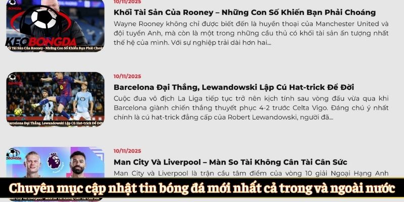 Chuyên mục cập nhật tin bóng đá mới nhất cả trong và ngoài nước